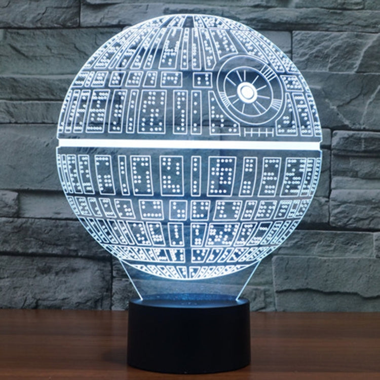 Death Star-style desk lamp with blue glow, spherical circuit pattern