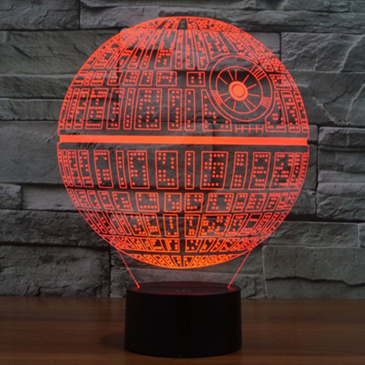 Red glowing Death Star style dome desk lamp with circuit pattern on black base