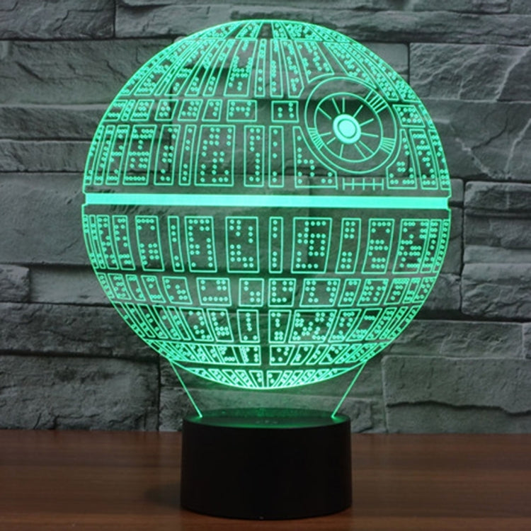 Green glowing Death Star style dome desk lamp with circuit pattern on black base
