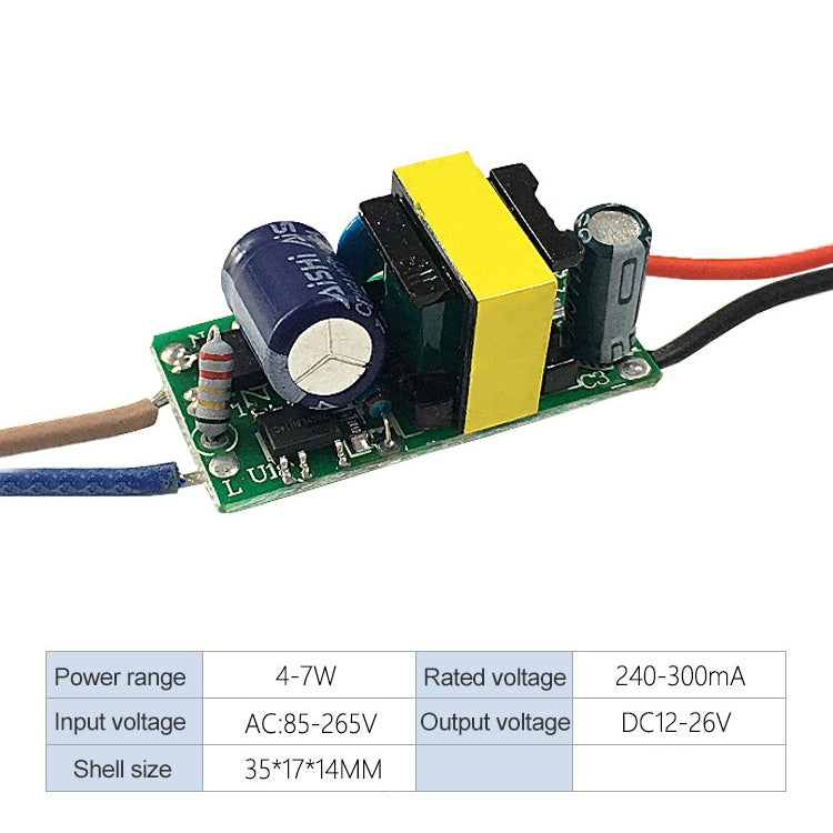Isolated LED driver PCB with blue capacitor and red/black output leads