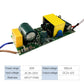 Isolated LED driver PCB with yellow transformer, large green capacitor, and DC leads