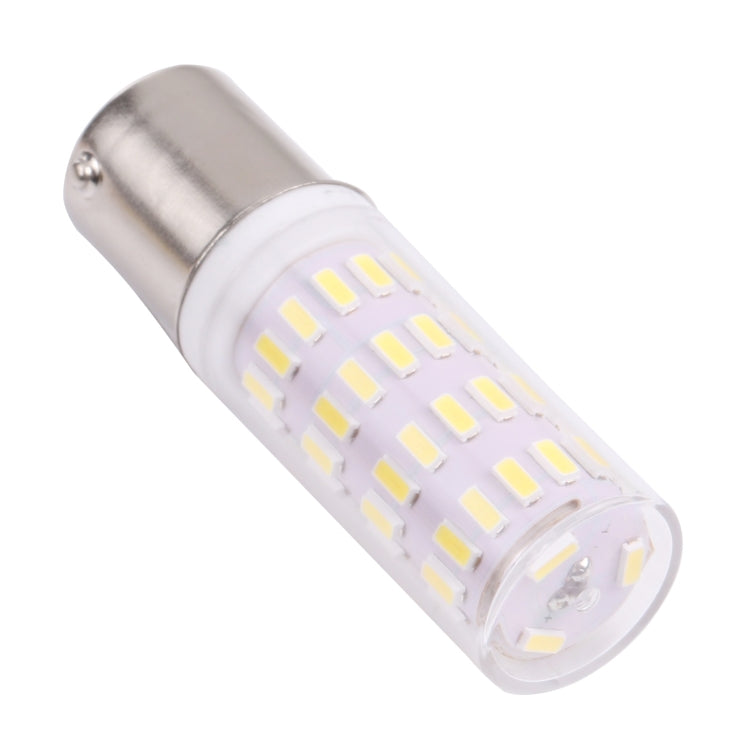 Warm white BA15S LED bulb, angled view, 63 SMD chips in clear lens