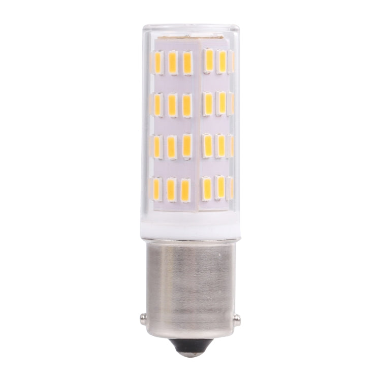 Warm white BA15S LED bulb, front view, clear lens shows 63 SMD chips