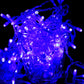 Blue glowing LED icicle-style string lights with clear plastic light bars and wires