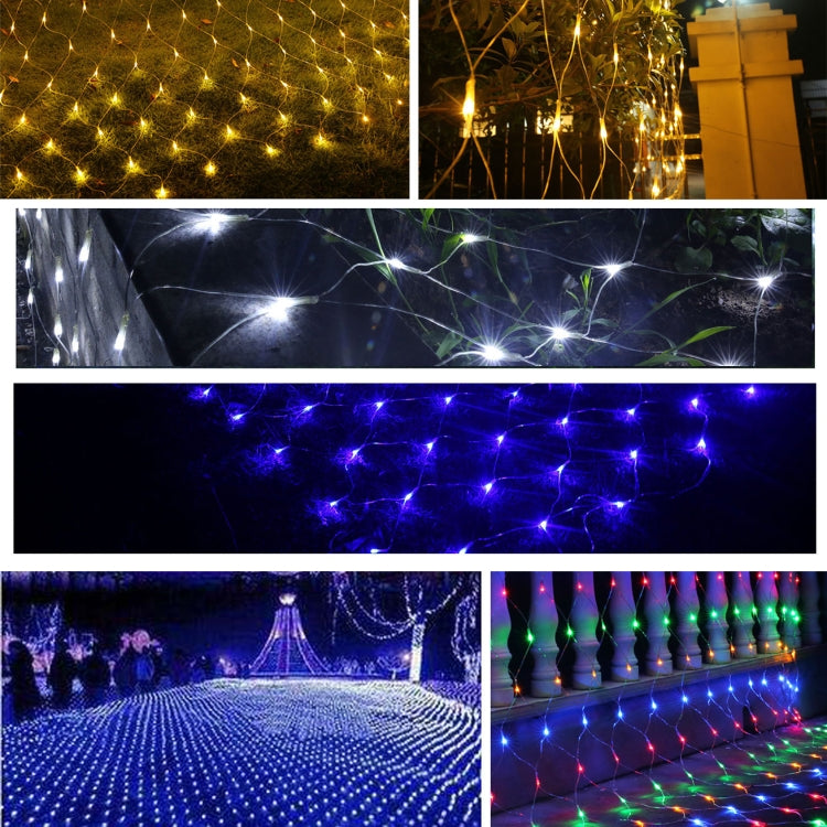 Reticular LED string lights with bright points across a display in multiple colors