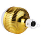 Gold-ribbed LED music light bulb with white socket and hanging loop