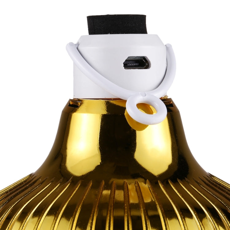 Gold-and-white LED music bulb with USB port and hanging ring