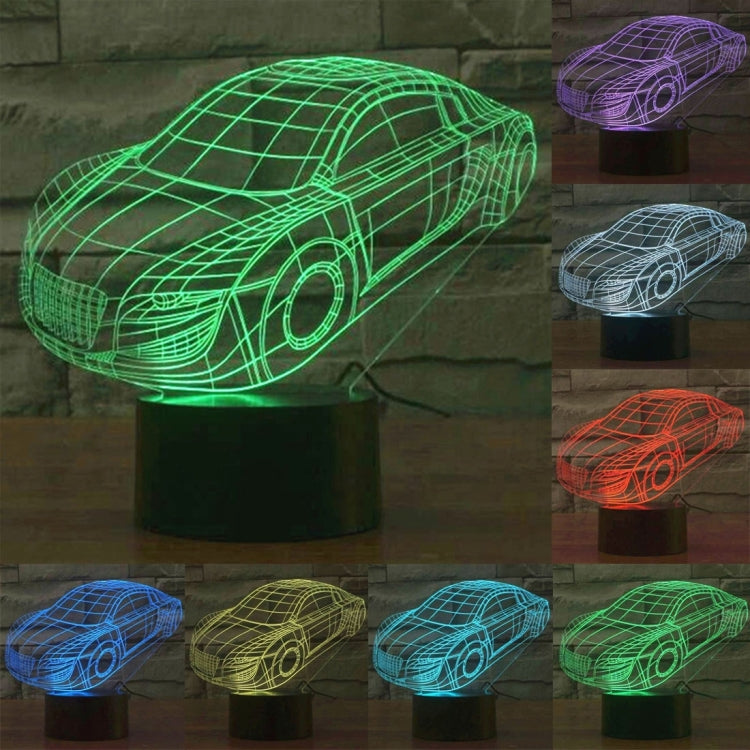 Car-shaped 3D LED night light lamp with green wireframe glow on round black base