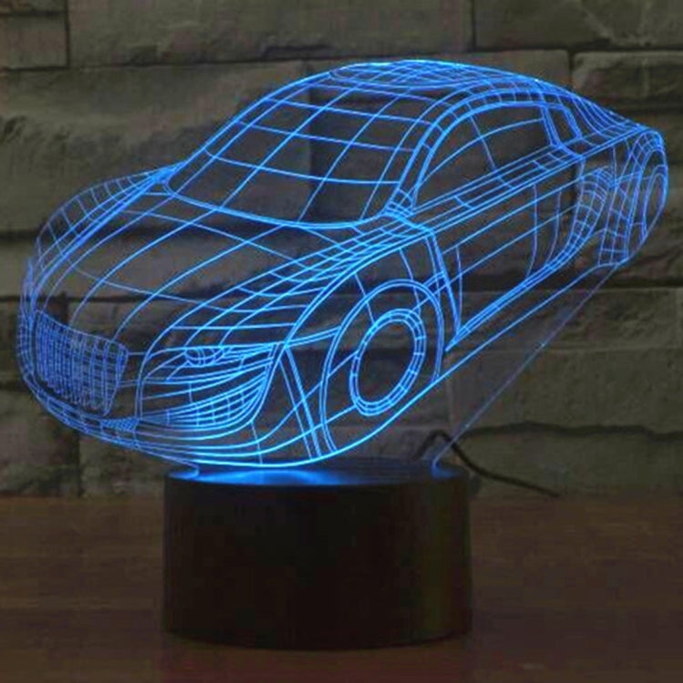 Car-shaped wireframe desk lamp, blue glow with round headlights and side stripes