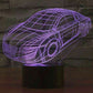 Car-shaped 3D LED night light lamp with purple wireframe glow on round black base