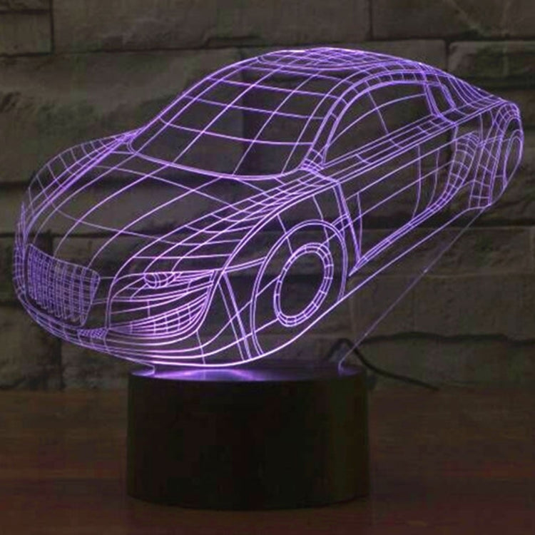 Car-shaped 3D LED night light lamp with purple wireframe glow on round black base