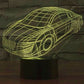 Car-shaped 3D LED night light lamp with yellow-green wireframe glow on round black base