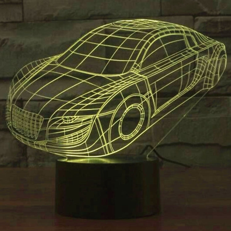Car-shaped 3D LED night light lamp with yellow-green wireframe glow on round black base