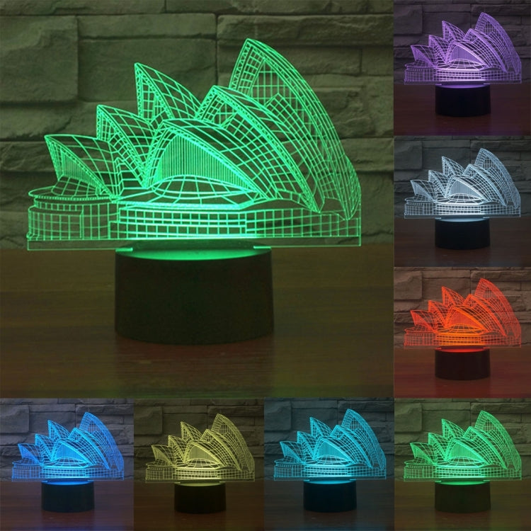 Sydney Opera House style LED desk lamp with green glowing architectural outline