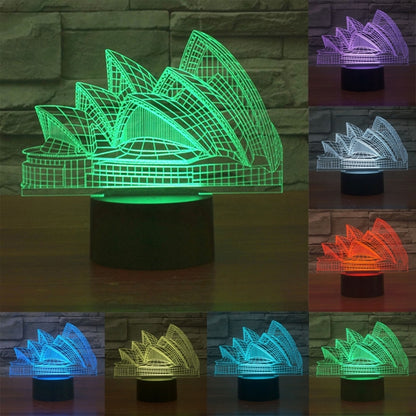 Sydney Opera House style LED desk lamp with green glowing architectural outline