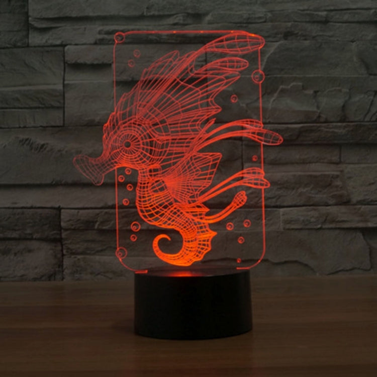Red glowing hippocampus 3D desk lamp design on clear panel