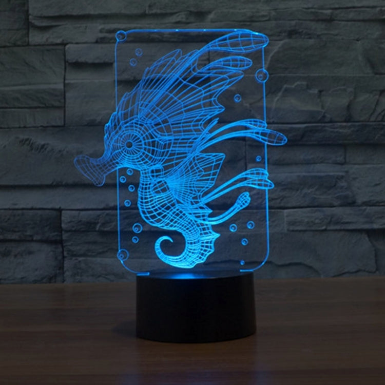 Blue glowing hippocampus 3D desk lamp design on clear panel