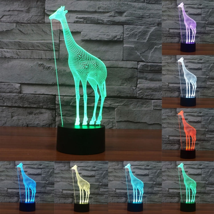 Giraffe-shaped 3D desk night light with multicolor glow on black base
