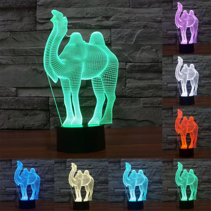 Camel wireframe LED night light on black base, green glow