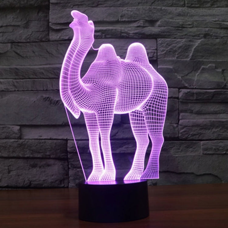 Camel night light desk lamp with glowing purple wireframe and black base