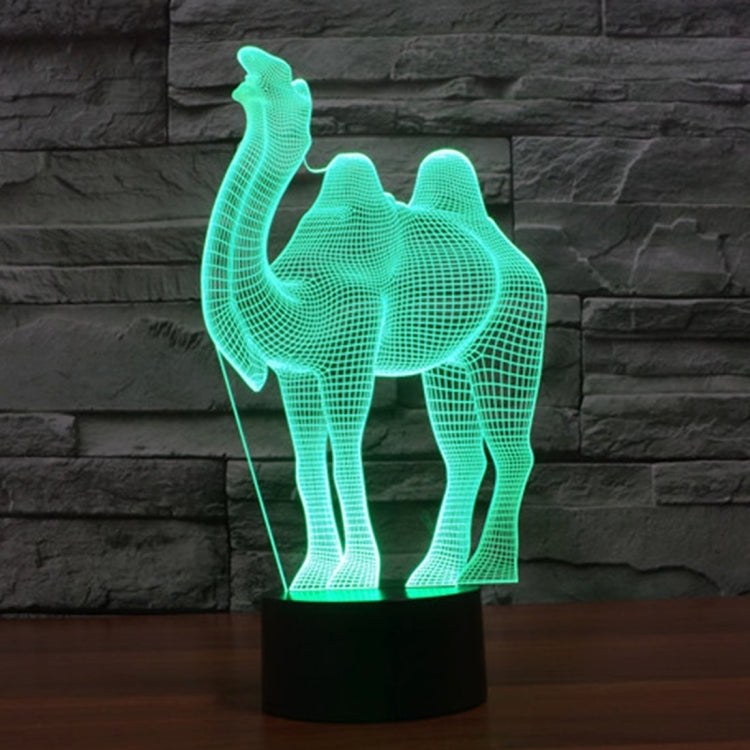 Camel wireframe LED night light on black base, turquoise green glow