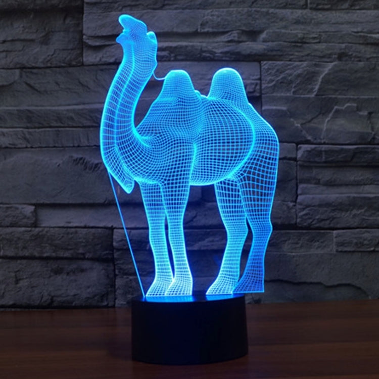 Camel wireframe LED night light on black base, blue glow