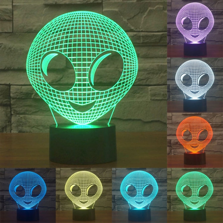 Alien-style desk lamp with glowing wireframe head and dark base, multi-color display