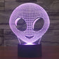 Alien face LED desk lamp with grid dome, purple glow, rounded eyes and smile, on base