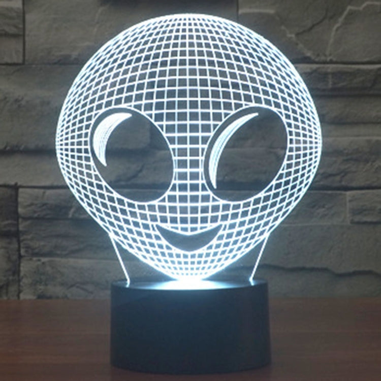 Alien face LED desk lamp with grid dome, white glow, rounded eyes and smile, on base