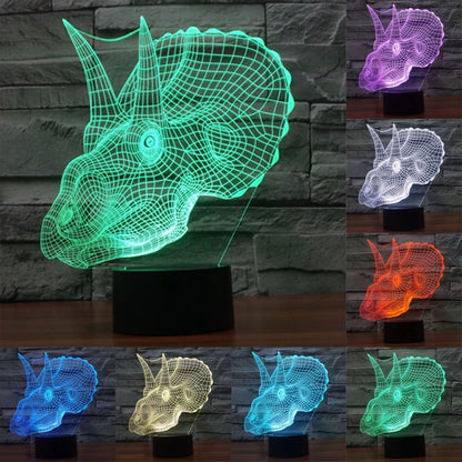 Dinosaur wireframe LED desk lamp with color-changing glow on acrylic stand