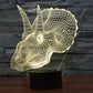 Beige dinosaur-shaped LED desk lamp with wireframe glow on stand