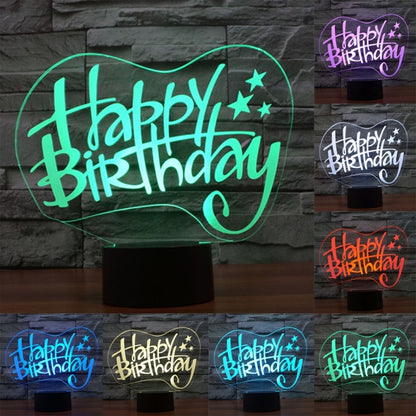 Happy Birthday 3D LED desk lamp with green glowing outline on black base