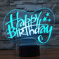 Happy Birthday neon heart desk lamp night light with blue glow and black base