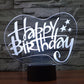 Happy Birthday neon heart desk lamp night light with white glow and black base
