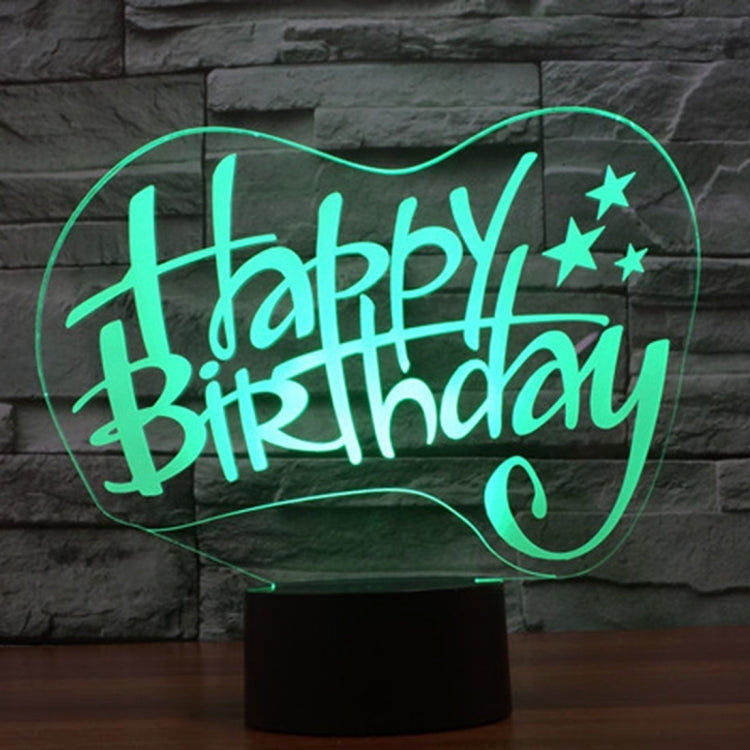 Happy Birthday 3D LED desk lamp glowing teal on black base