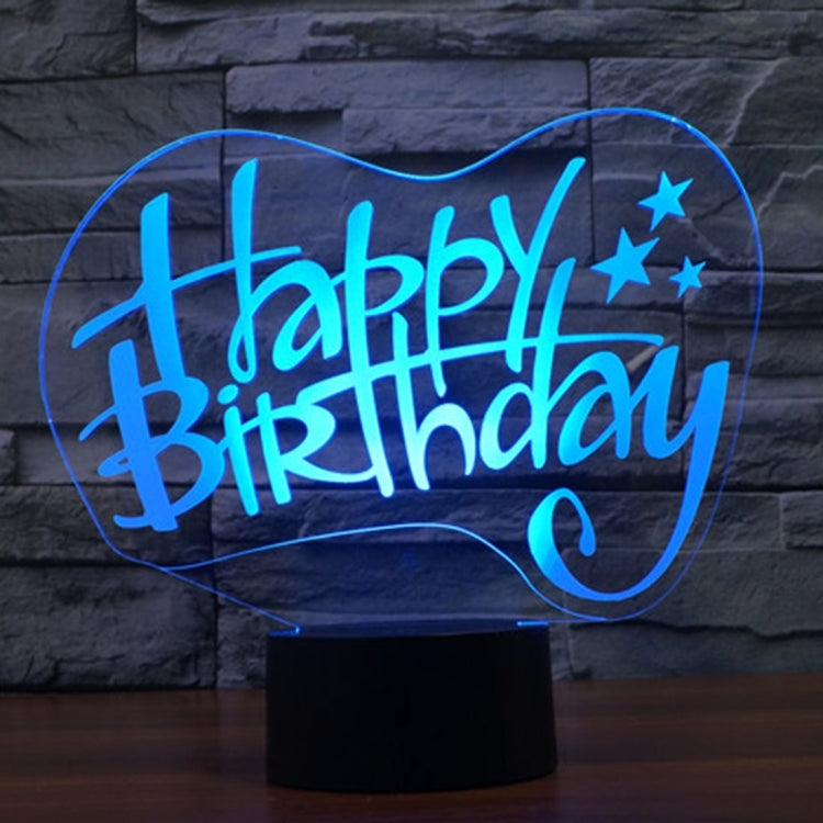 Happy Birthday 3D LED desk lamp glowing blue on black base