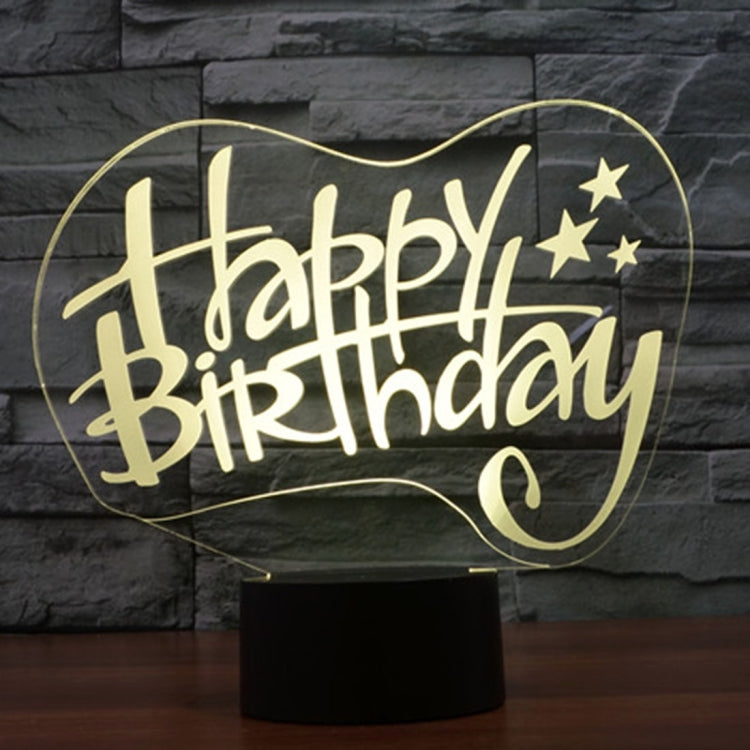 Happy Birthday 3D LED desk lamp glowing yellow on black base