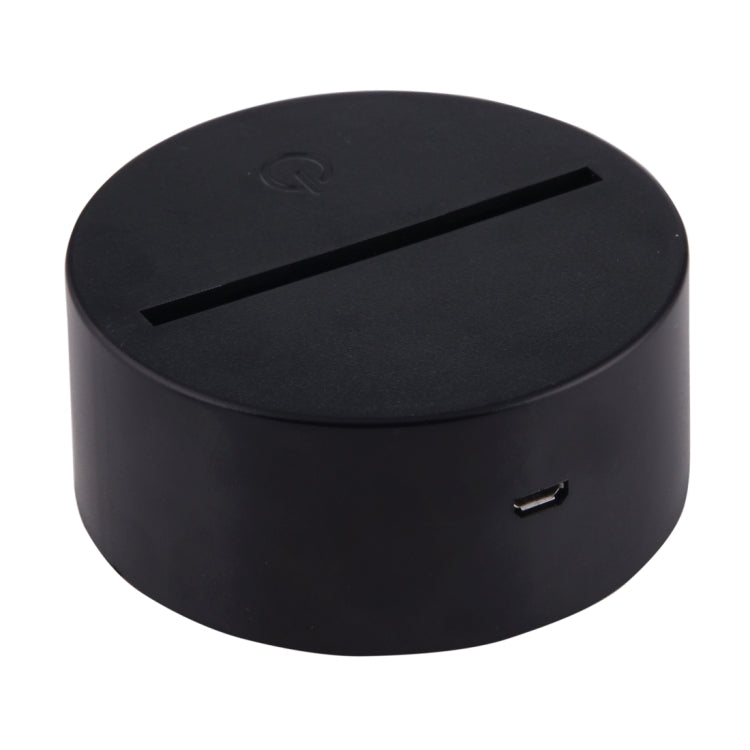 3D LED desk lamp base, round black top with narrow slot and power icon