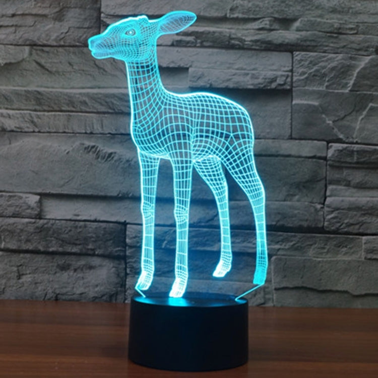Deer-shaped LED night light with blue wireframe glow and black cylindrical base