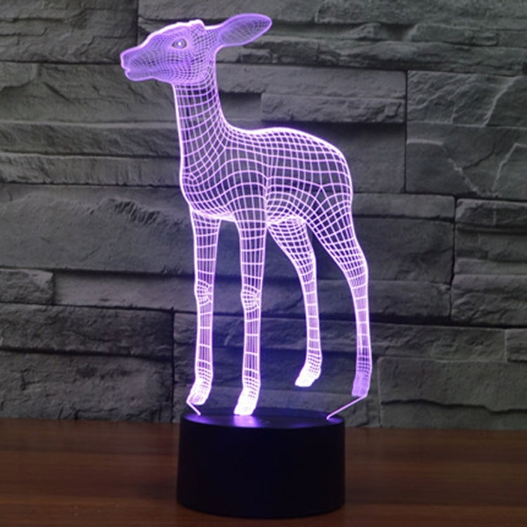 Deer-shaped LED night light with purple wireframe glow and black cylindrical base