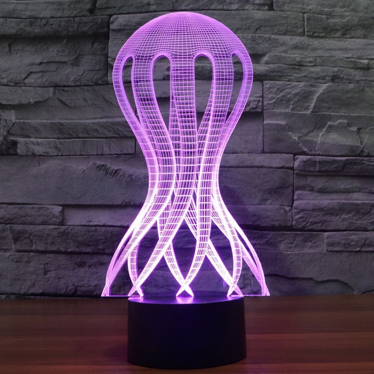 LED desk lamp with glowing purple wireframe jellyfish style shade and black base