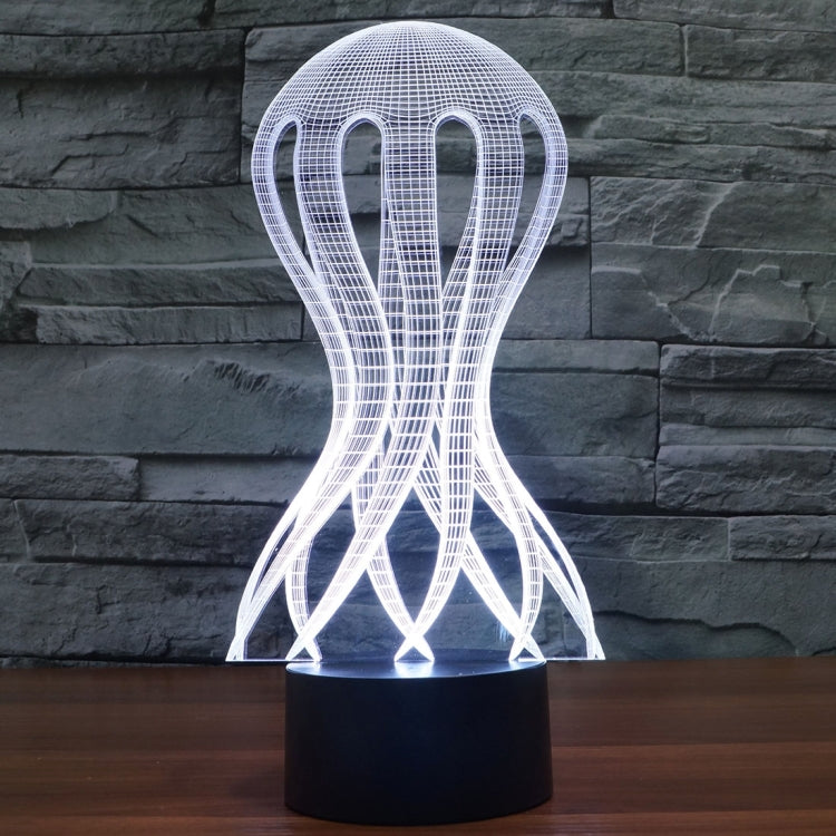 LED desk lamp with glowing white wireframe jellyfish style shade and black base