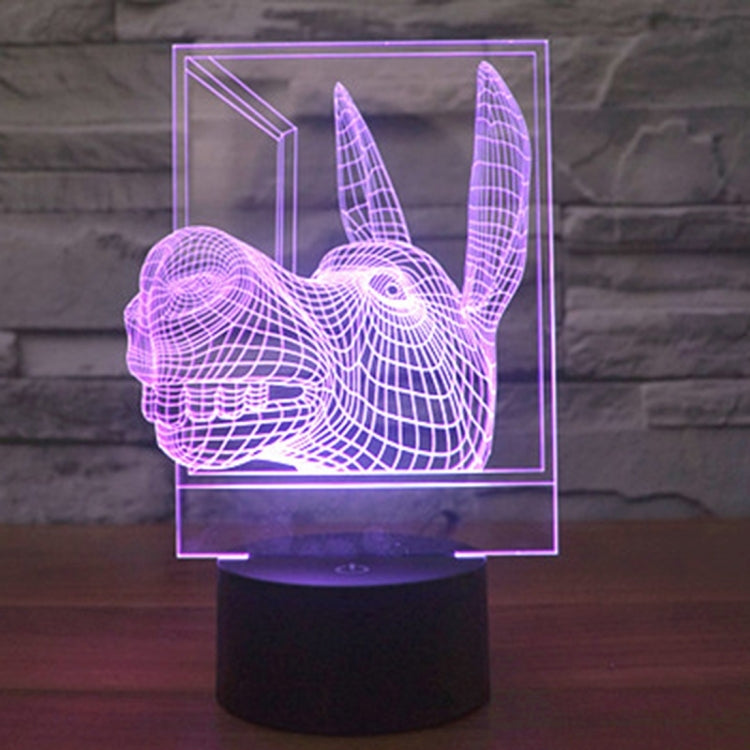 Donkey-shaped desk night light with purple wireframe glow and square glass panel