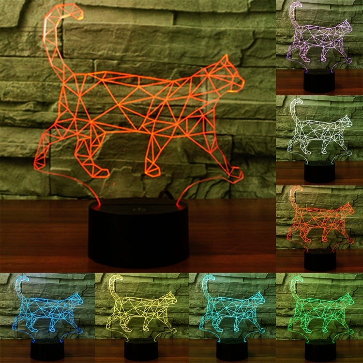 Geometric walking cat night light with orange glowing lines on a black base