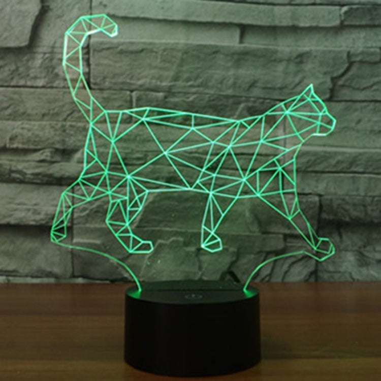 Walking cat shape LED desk night light with green geometric glow, black base