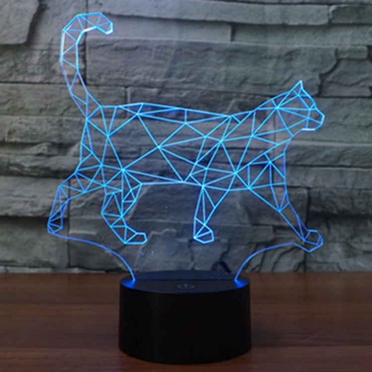Walking cat shape LED desk night light with blue geometric glow, black base