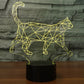 Geometric walking cat night light with yellow glowing lines on a black base