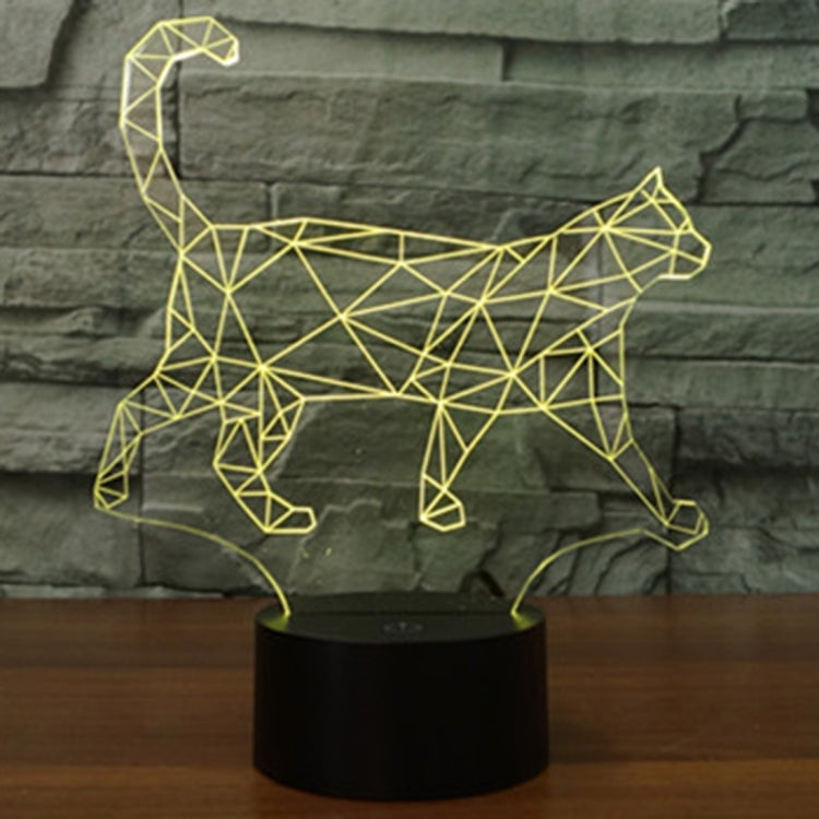 Geometric walking cat night light with yellow glowing lines on a black base