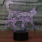 Geometric walking cat night light with purple glowing lines on a black base