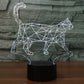 Geometric walking cat night light with white glowing lines on a black base